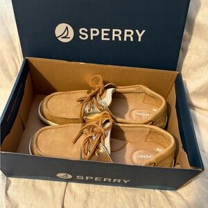 Sperry Tan with Gold Accents Boat Shoes - Worn once